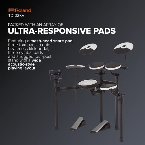 Roland TD-02KV V-Drums | Electronic Drum Kit with Expressive Playability, Noise-Reducing Features, Mesh-Head Snare, Wide Acoustic-Style Playing