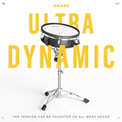AKLOT Fully-Expandable Electric Drum Set: Independent Stand System, 12" Wooden Snare, Independent Hi-Hat and Triple-Zone Ride Cymbal, Mesh Bass Drum
