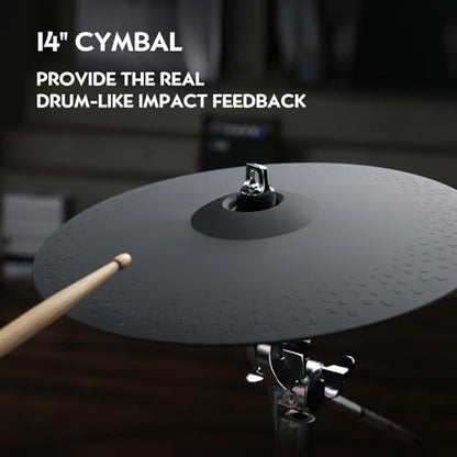 HAMPBACK ACE-970 Electric Drum Set with Double Layers Mesh Heads, Choke Cymbal, Independent Hi-hat Stand, Restore Authentic Drum Sound & Percussive