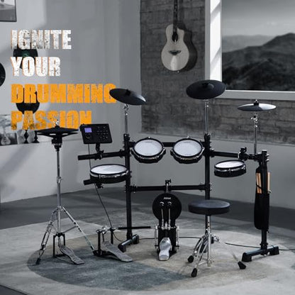 AKLOT Expanded-Size Electric Drum Set: Independent Double Pedal Bass Drum and 10’’ Dual-Zone Snare, Two-Piece Standalone Hi-Hat, 12’’ Triple-Zone