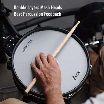 HAMPBACK ACE-530 Electric Drum Set with Double Layers Mesh Heads, Choke Cymbal, Independent Hi-hat Stand, Restore Authentic Drum Sound & Percussive