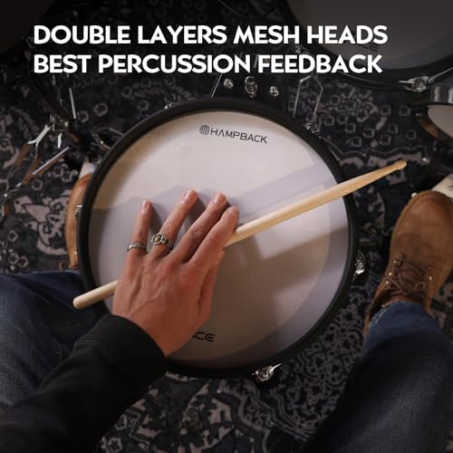 HAMPBACK ACE-970 Electric Drum Set with Double Layers Mesh Heads, Choke Cymbal, Independent Hi-hat Stand, Restore Authentic Drum Sound & Percussive