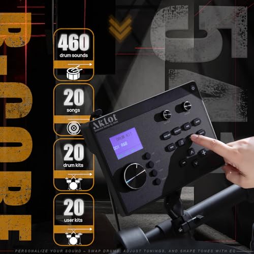 AKLOT Expanded-Size Electric Drum Set: Independent Double Pedal Bass Drum and 10’’ Dual-Zone Snare, Two-Piece Standalone Hi-Hat, 12’’ Triple-Zone