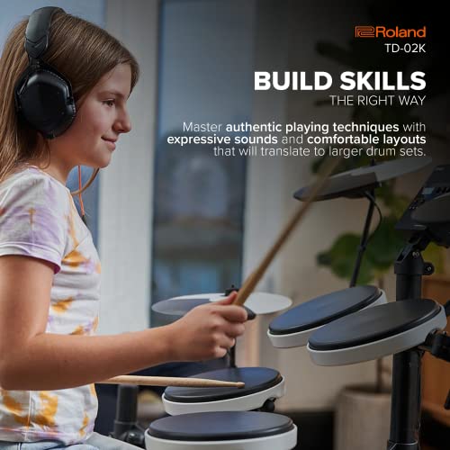 Roland TD-02K V-Drums | Entry-Level Compact Electronic Drum Kit with Expressive Playability, Noise-Reducing Features, Height-Adjustable Stand &