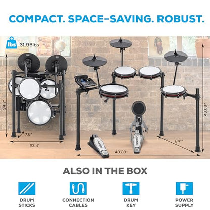Alesis Nitro Max Kit Compact Electric Drum Kit with Quiet Mesh Pads, 10" Dual-Zone Snare, Bluetooth, 440+ BFD Sounds, Drumeo, USB MIDI, Kick Pedal