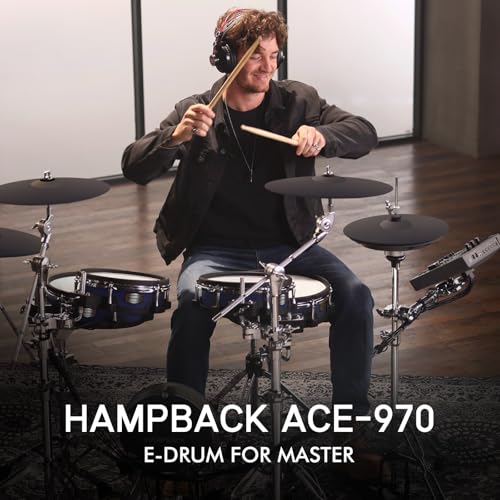 HAMPBACK ACE-970 Electric Drum Set with Double Layers Mesh Heads, Choke Cymbal, Independent Hi-hat Stand, Restore Authentic Drum Sound & Percussive