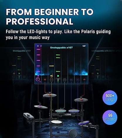 The ONE Polaris Drums, Electric Drum Set with USB MIDI and Bluetooth Audio & USB MIDI Connectivity, Electronic Drum Set with Quiet Mesh Pads, 600+