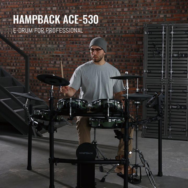 HAMPBACK ACE-530 Electric Drum Set with Double Layers Mesh Heads, Choke Cymbal, Independent Hi-hat Stand, Restore Authentic Drum Sound & Percussive