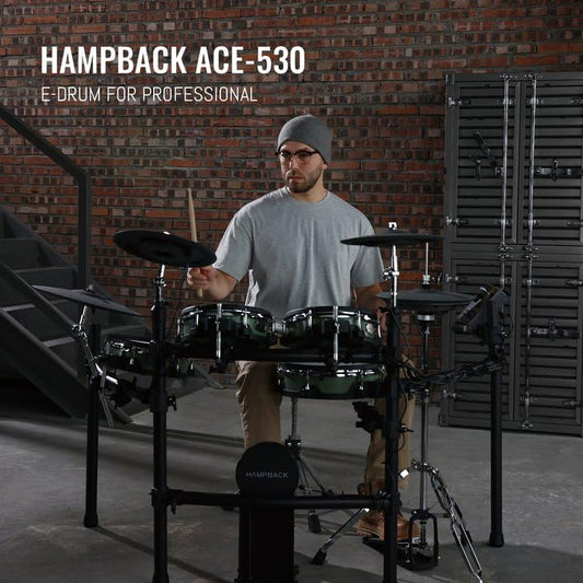 HAMPBACK ACE-530 Electric Drum Set with Double Layers Mesh Heads, Choke Cymbal, Independent Hi-hat Stand, Restore Authentic Drum Sound & Percussive