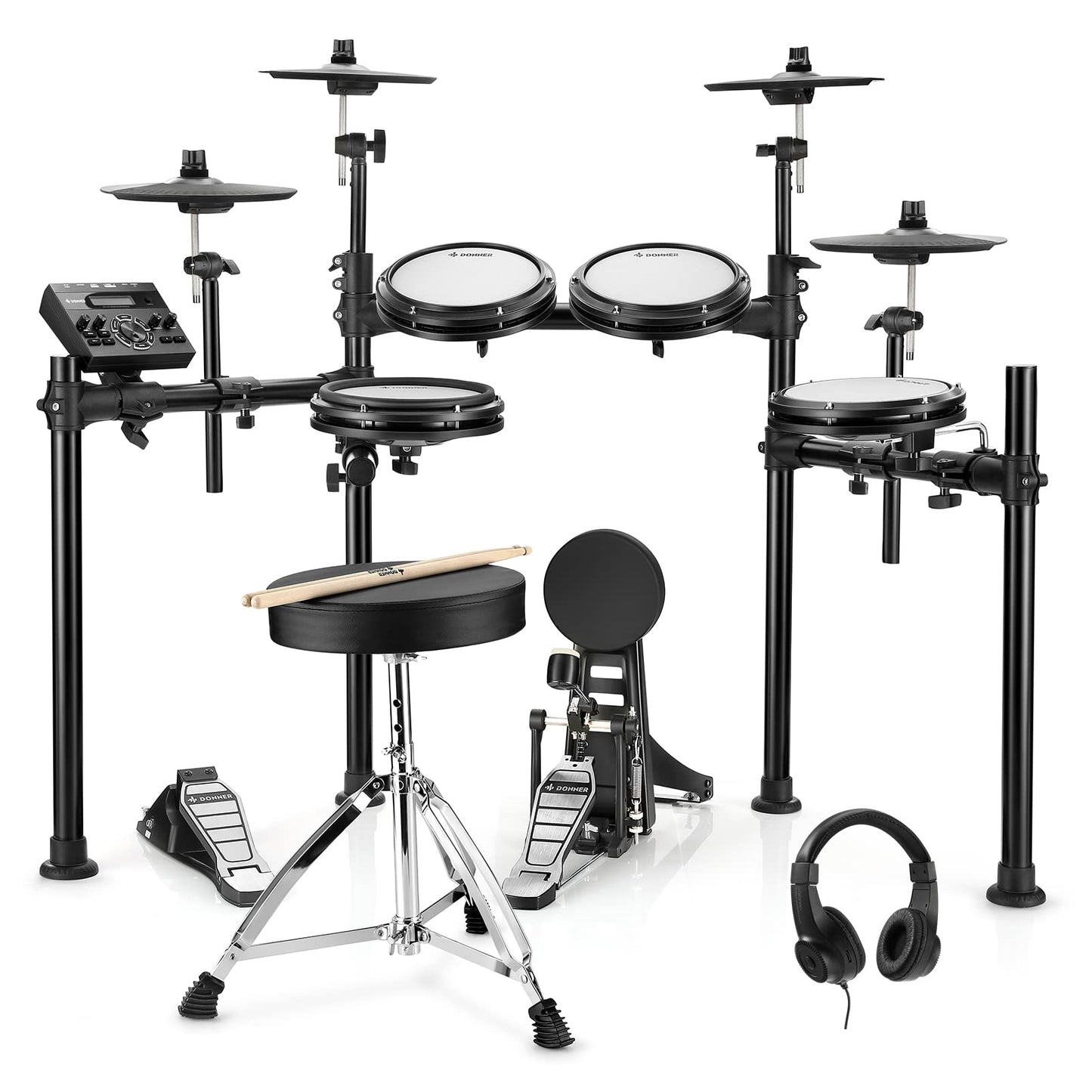 HAMPBACK ACE-360 Electric Drum Set with 8'' Drum Pads, 3x12" Cymbals with Choke, 12" Independent Hi-hat, 5" Bass Drum, 52+ Drum Kits and 918 Sounds