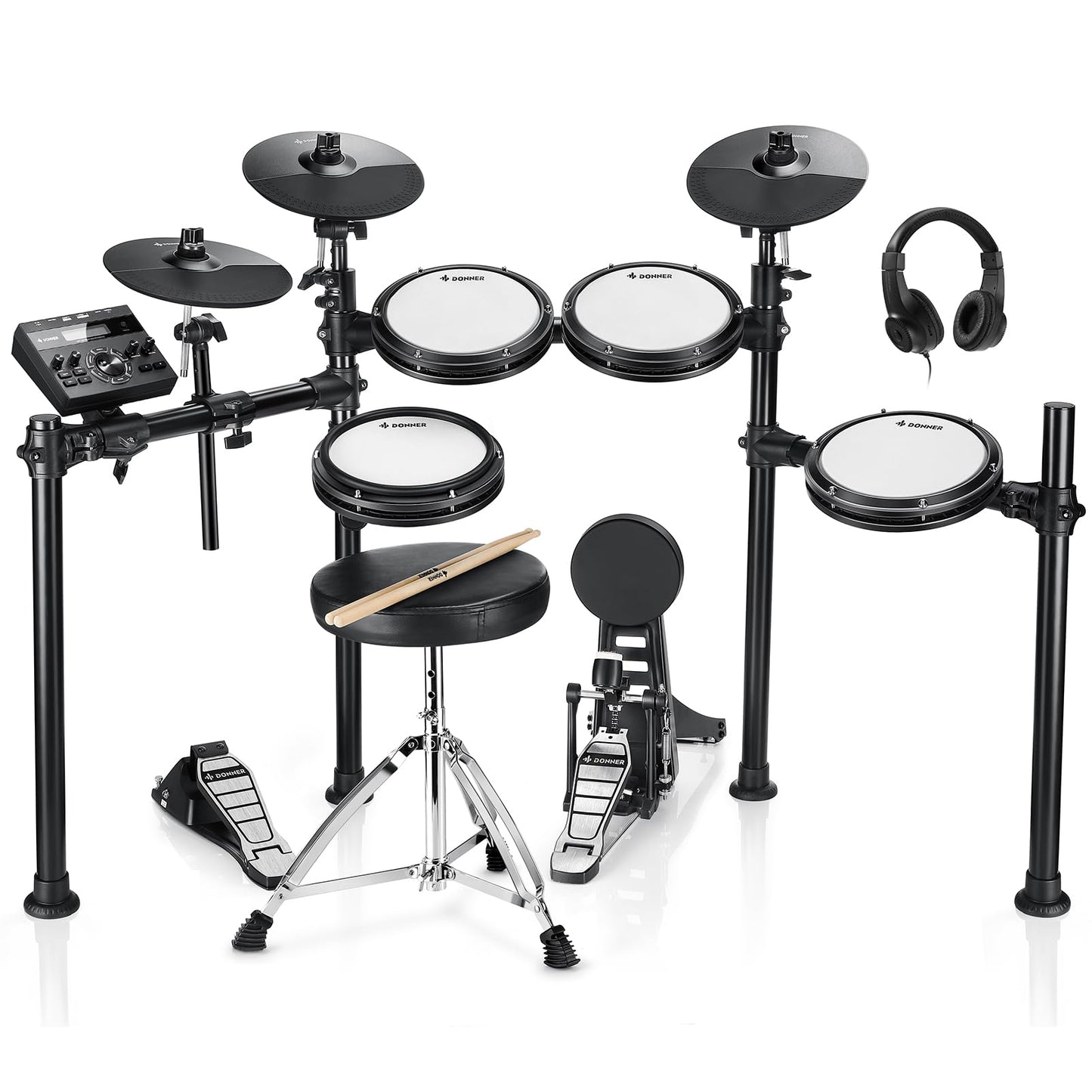 HAMPBACK ACE-360 Electric Drum Set with 8'' Drum Pads, 3x12" Cymbals with Choke, 12" Independent Hi-hat, 5" Bass Drum, 52+ Drum Kits and 918 Sounds